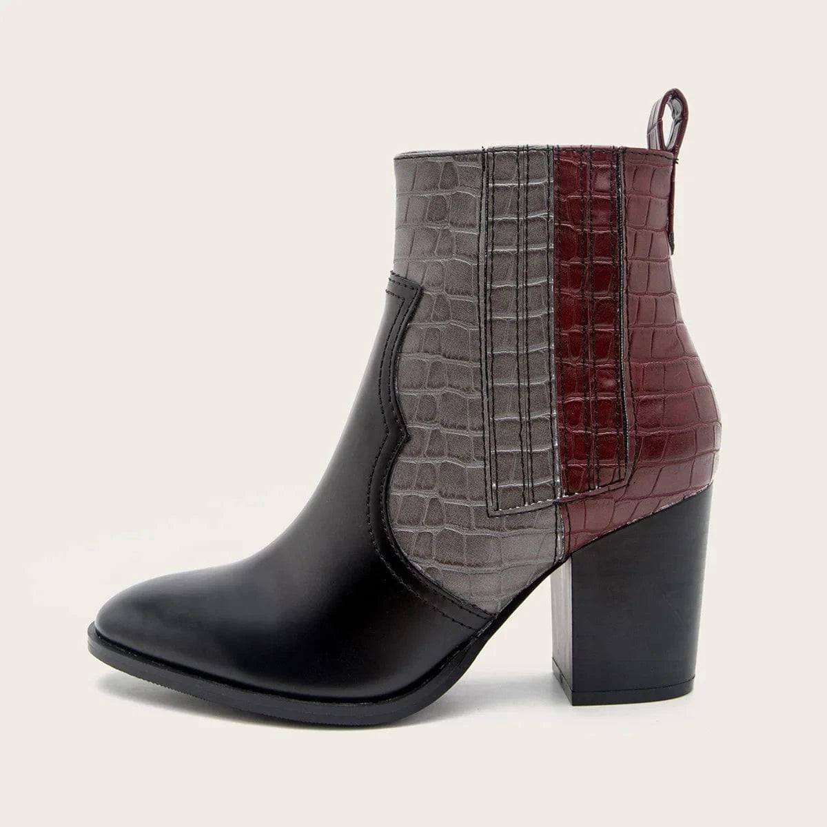 41 / Black&Red Women's Boots Autumn Winter Short Thick High Heels Short Boots Color Blocked Patchwork Martin Boots