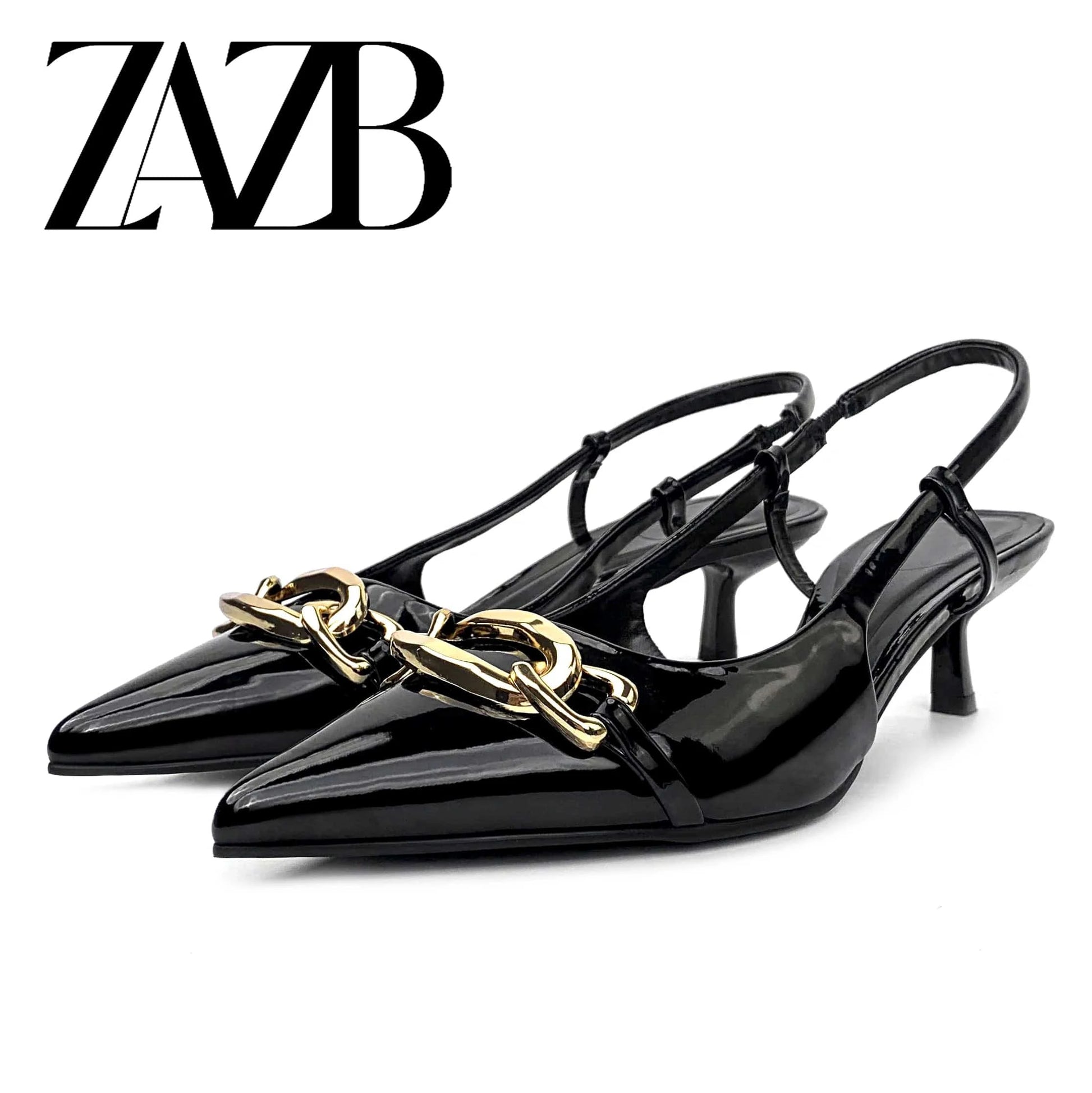 41 / Black ZAZB Brand Women's Customized Leather Metal Buckle Decoration with Middle Heel Sandals Slim Fit Wedding Bride Elegant Woman