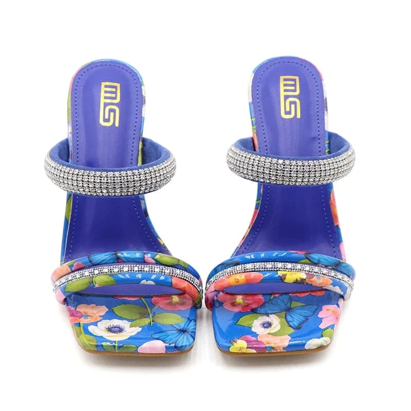 41 / Blue 2022 T-Strap Outdoor Pattern Beautiful Ladies Female Woman High Heel Shoes Slippers Heeled Sandals