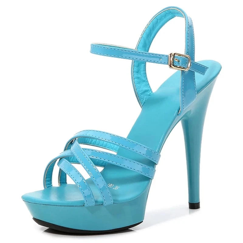 41 / Blue Sexy Platform Open Toe Summer New 2022 Heels Ankle Buckle Strap Solid PU Narrow Band Wedding Party Sandals 34-43 Women Shoes