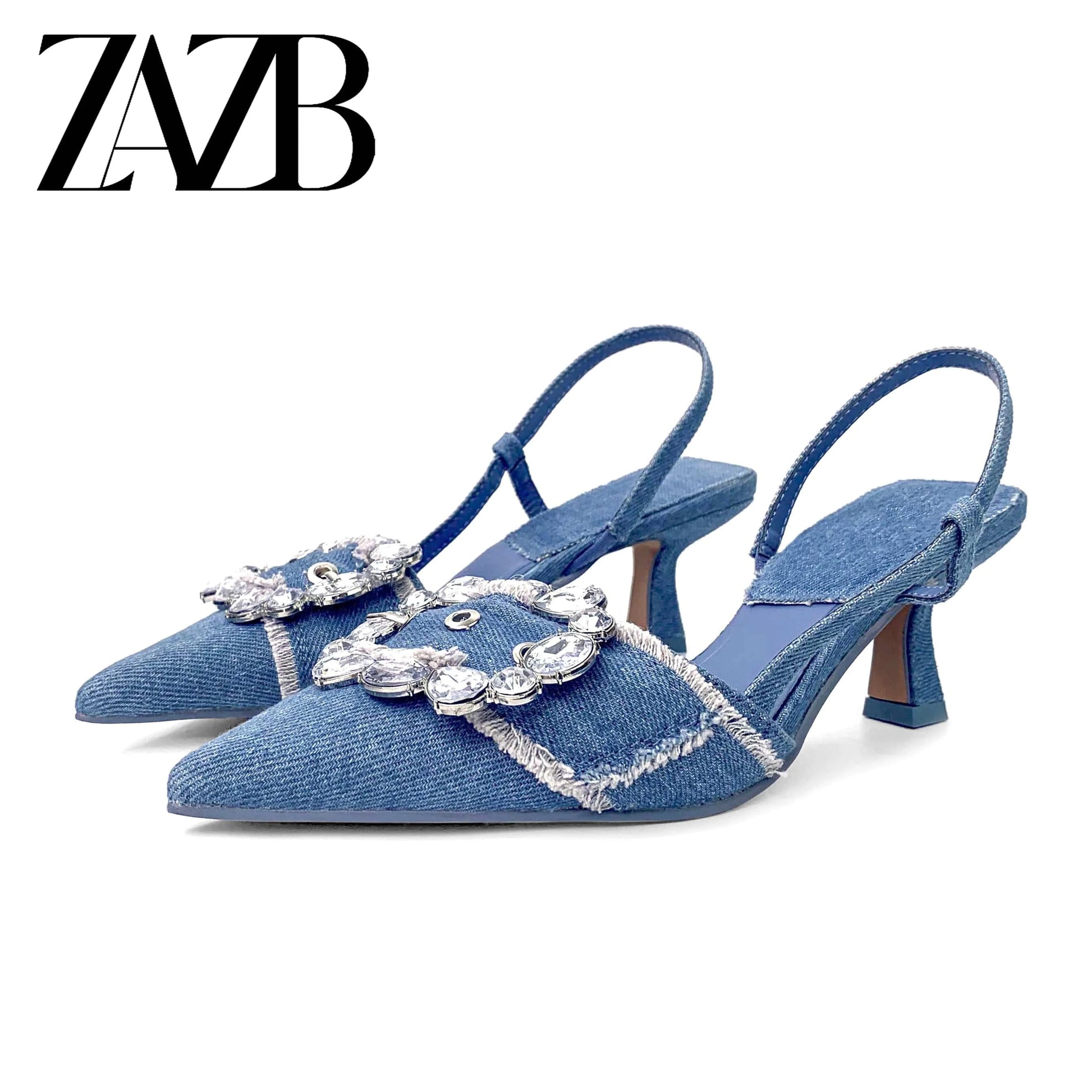 41 / Blue ZAZB Luxury Customized Simple Designer Sandals Women's and Women's Fashion Mid Heel Sandals Women's Comfort