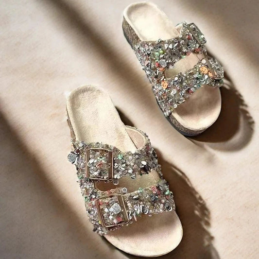 41 / CHINA Luxury Bling Bling Rhinestone Flat Women Diamond Sequins Sandals