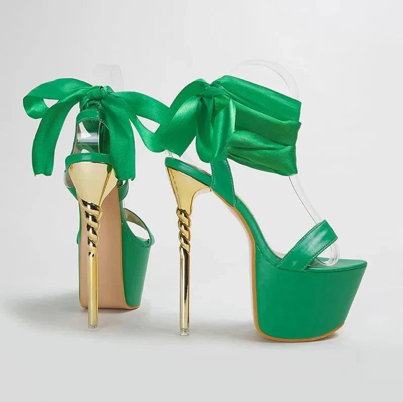 41 / Green Trendy Silk Strappy High Heels 15 CM Strippers Heels Platform Shoes Ladies Pole Dance Trendy Women Sandals