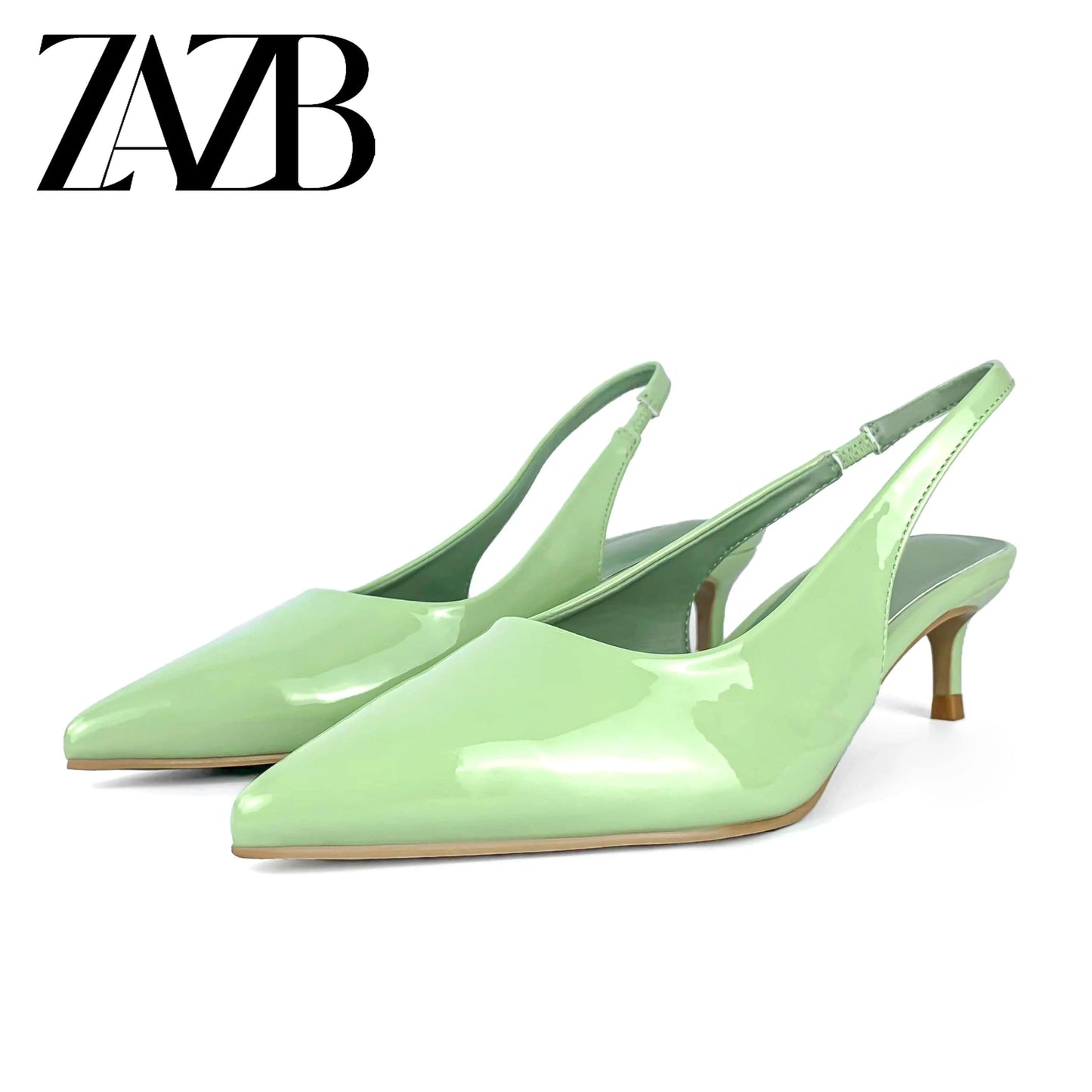 41 / Green ZAZB Brand Customized Leather Sandals for Women's Mid Heel Sandals Slim Wedding Bride Elegant Women