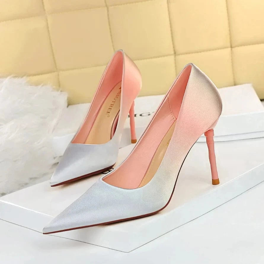 41 / Pink BigTree Rainbow single shoes High Heel Sandals  Red Black Office Fashion Shoes