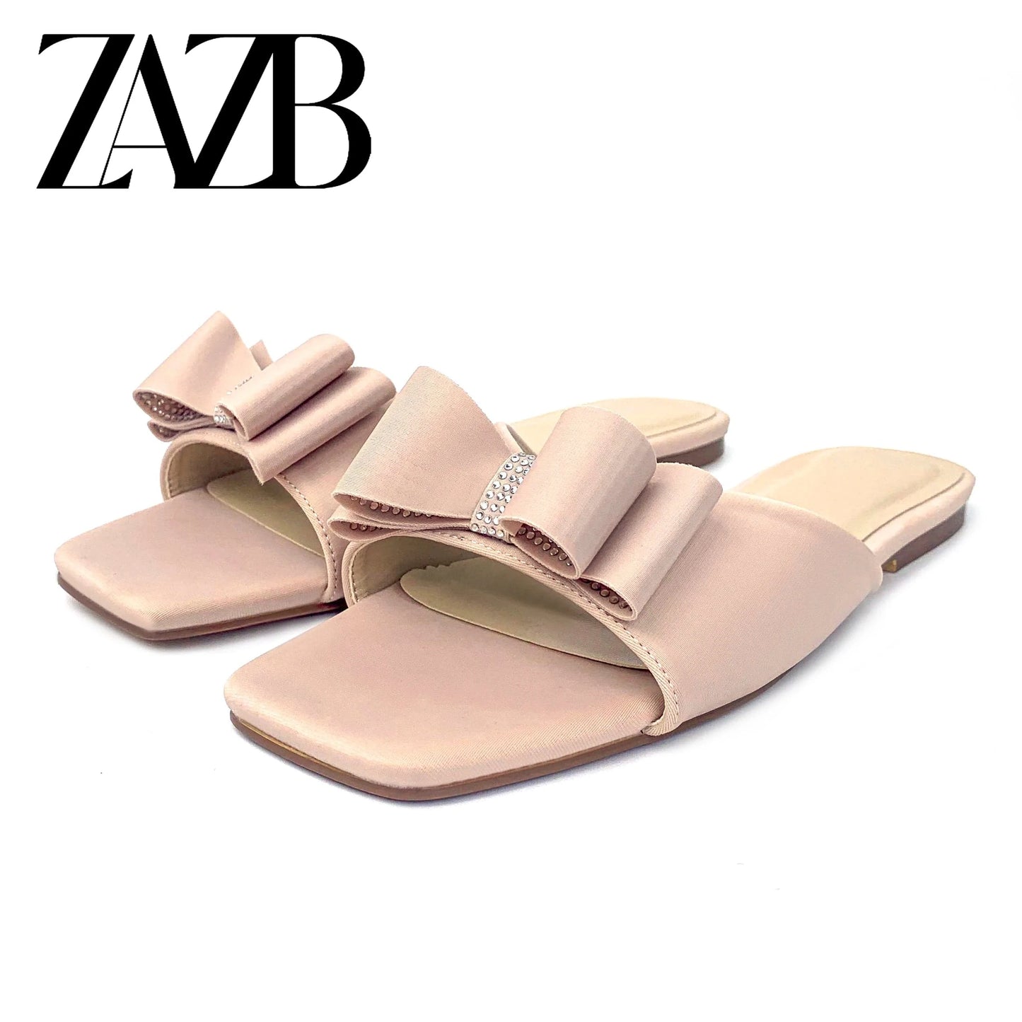 41 / Pink Custom golden silk shiny bow designer shoes sandal for women and ladies flat slipper shoes luxury femmes fashion