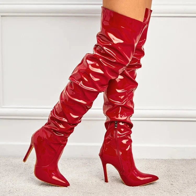 41 / Red 2023 Women Platform High Boots Fashion Zipper Point Toe Long Boots Ladies Sexy High Heel Thigh Boots Women Shoes