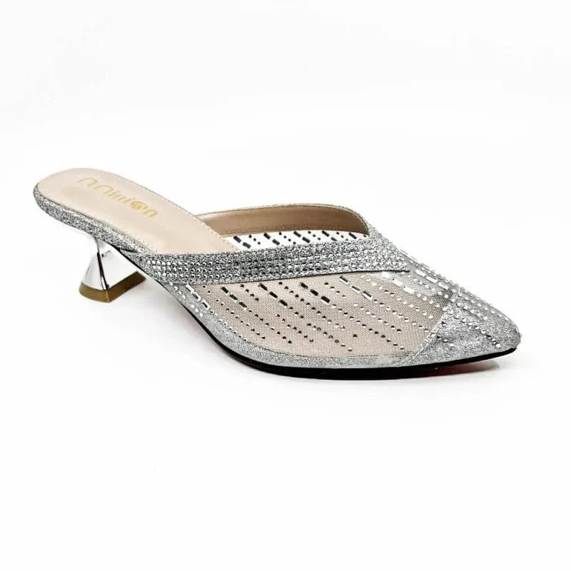 41 / silver Dropshipping Custom Logo 2024 New Women's Fashionable Black Mesh Stiletto Heeled Sandals Sexy Pointed Toe High Heels Shoes