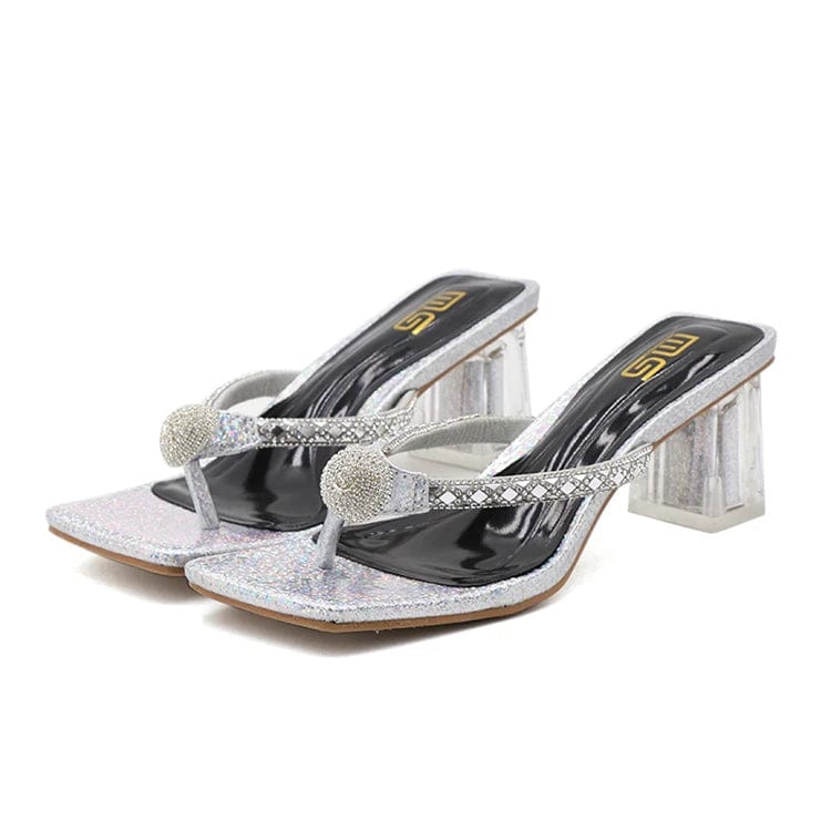 41 / silver OEM/ODM Women Shoes Chunky Thick Mid-Heels Heels Lady Female Slippers Rubber Leather Heeled Sandals For Women Producers