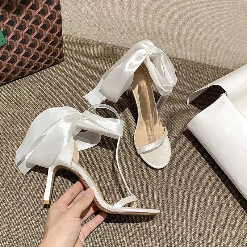 41 / White(8cm)` New Female Summer Autumn High Heels Stilettos Women Round-toe T-strap Sandals Sexy Party Banquet Ladies Dress Shoes
