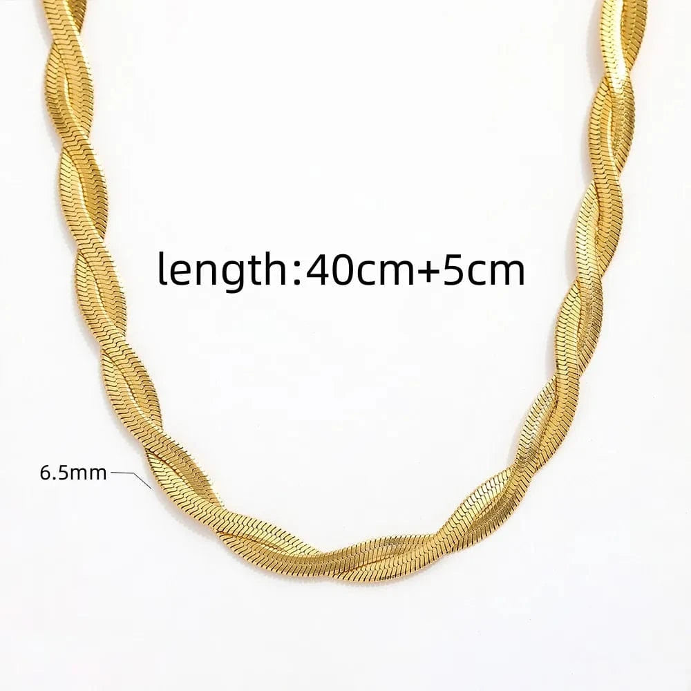 41cm+5cm / Gold Joolim Jewelry 18K Gold Plated Twisted Snake Chain Necklace Stainless Steel Necklace Trendy Jewelry
