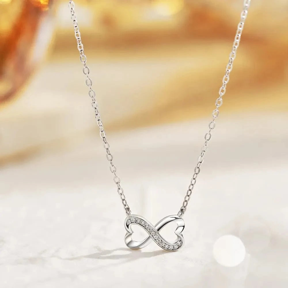 42+3cm / DY190327-S-W-WH Dylam Minimalist Fine Jewelry Women Lady 925 Sterling Silver Rhodium Plated Zirconia Heart Shape Infinity Pendant Necklace