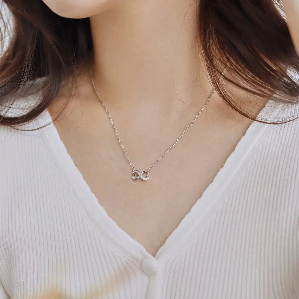 42+3cm / DY190327-S-W-WH Dylam Minimalist Fine Jewelry Women Lady 925 Sterling Silver Rhodium Plated Zirconia Heart Shape Infinity Pendant Necklace