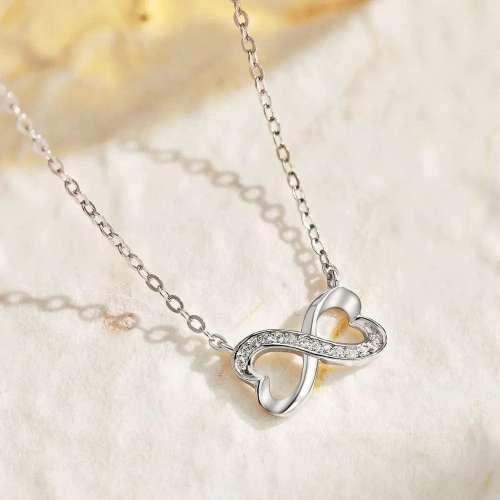 42+3cm / DY190327-S-W-WH Dylam Minimalist Fine Jewelry Women Lady 925 Sterling Silver Rhodium Plated Zirconia Heart Shape Infinity Pendant Necklace