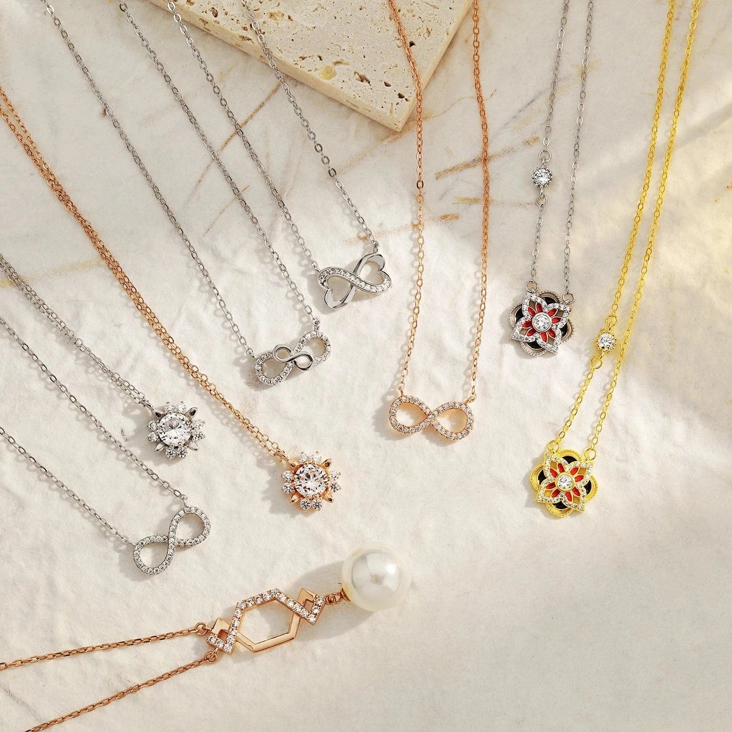 42+3cm / DY190327-S-W-WH Dylam Minimalist Fine Jewelry Women Lady 925 Sterling Silver Rhodium Plated Zirconia Heart Shape Infinity Pendant Necklace