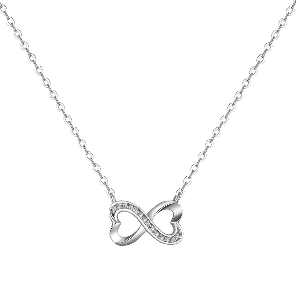 42+3cm / DY190327-S-W-WH Dylam Minimalist Fine Jewelry Women Lady 925 Sterling Silver Rhodium Plated Zirconia Heart Shape Infinity Pendant Necklace