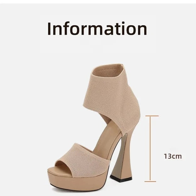 42 / Apricot 2024 spring and summer new flying woven fabric, excellent to wear waterproof platform thick high heel women's sandals