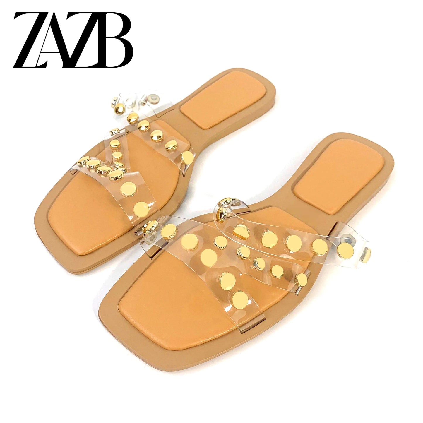 42 / apricot Custom shiny metal square designer shoes square sandals for women and ladies flat slippers luxury sandy beach femmes fashion