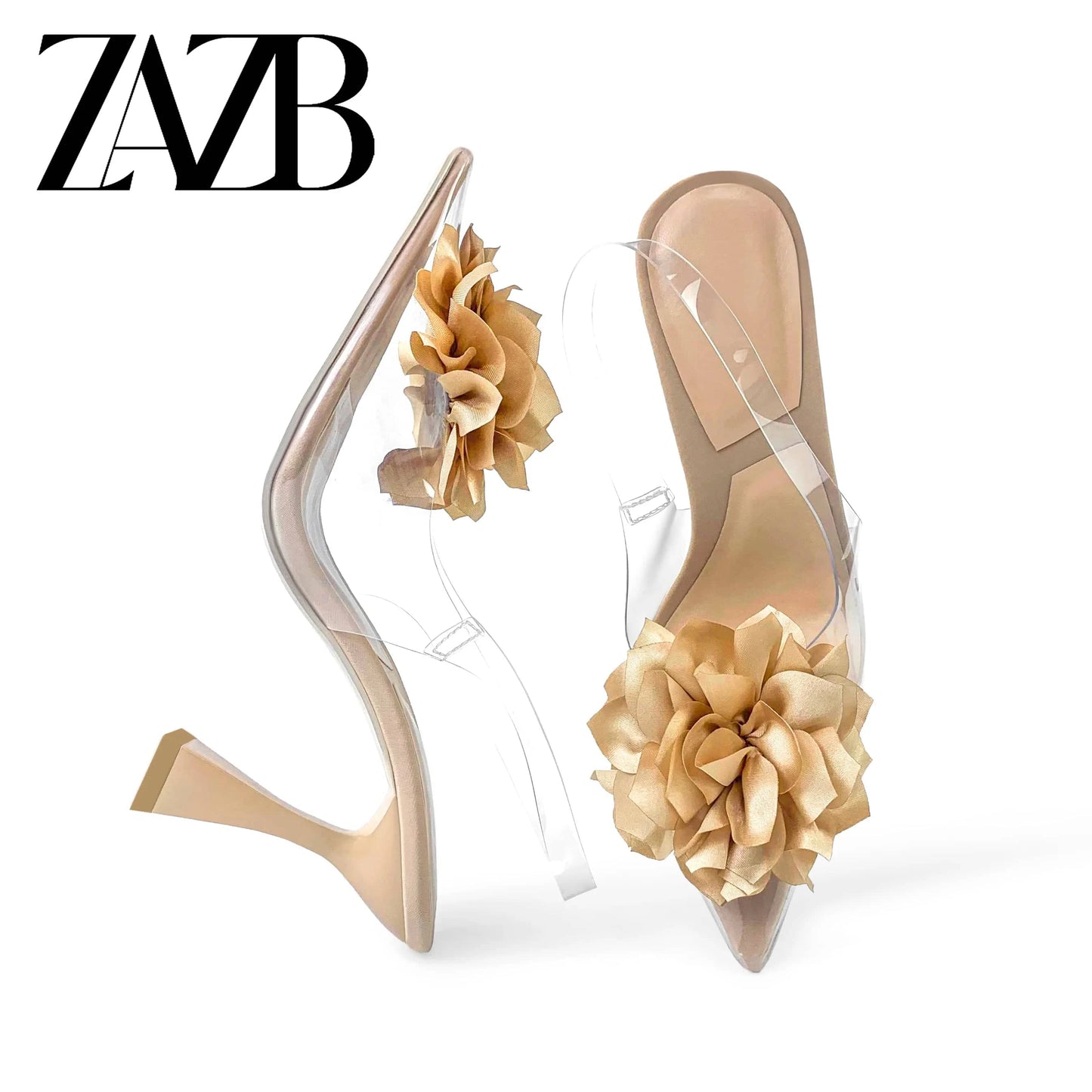 42 / apricot ZAZB Brand Customized Leather High Heels with Transparent Design Women's Sandals Wedding Bride Women's and Women's Dress