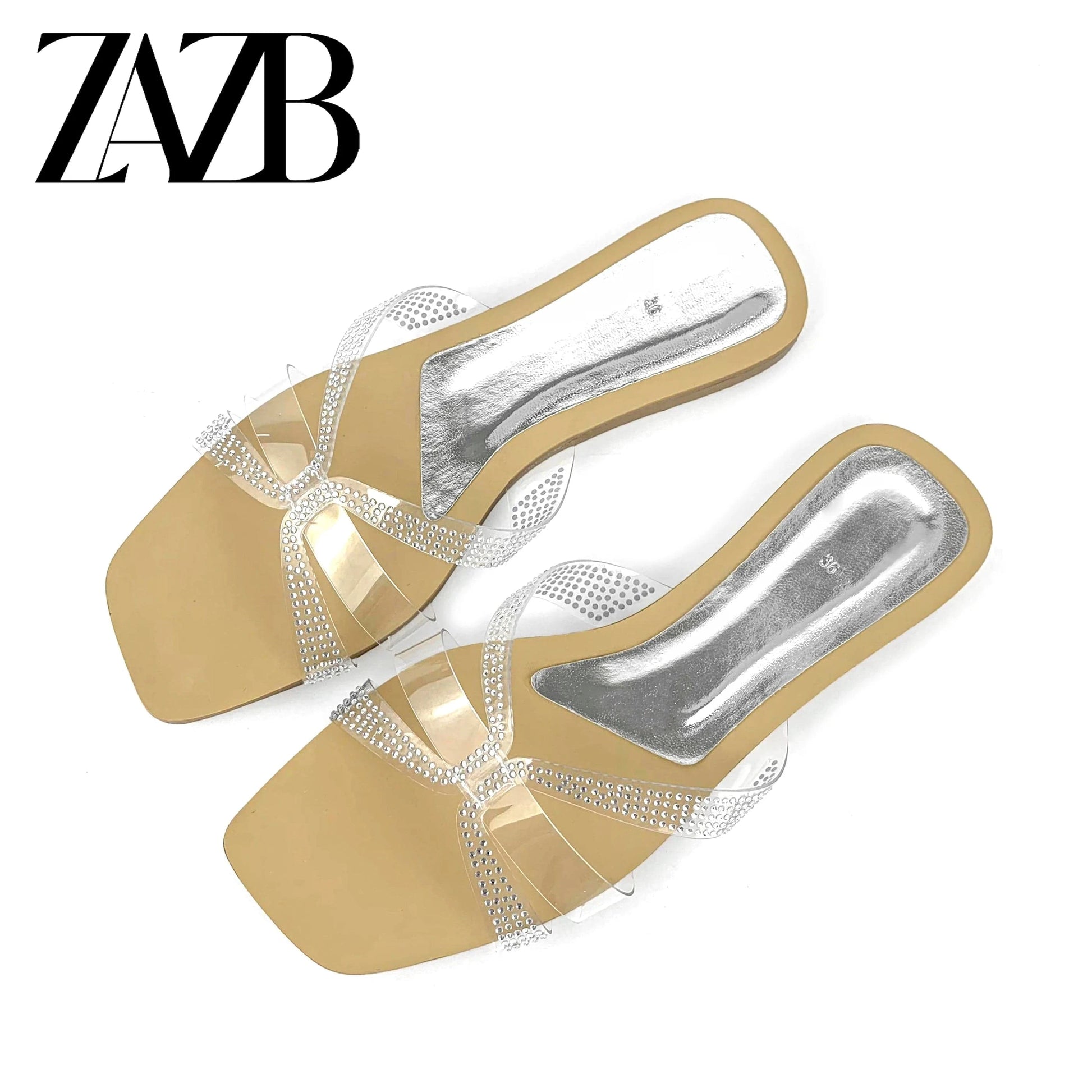 42 / apricot ZAZB brand customized transparent slippers, designed specifically for women, flat bottomed slippers, bride's women's shoes