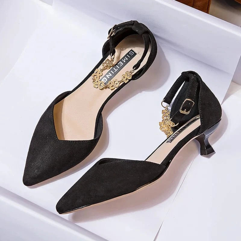 42 / Black 3cm Large Size Women Kitten Heels Dress Shoes Ladies Casual Summer High Heeled Sandals