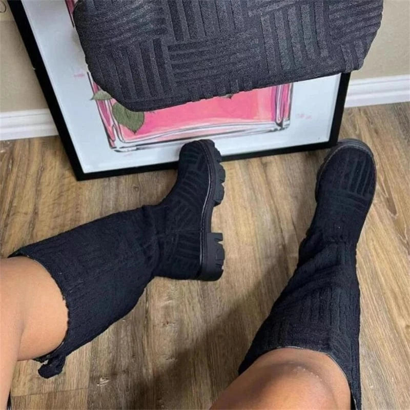 42 / Black Autumn/Winter Luxury New Women Thick-soled Thick-heeled Warm Boots/ Women's Towel Cotton Boots Motorcycle Boots Chelsea Boots