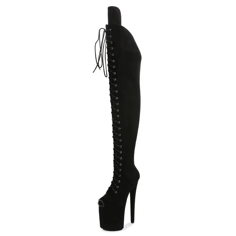 42 / Black faux suede Thigh high fetish Exotic stripper pole heels platform dancer boots 20 cm 8" women high heel sexy over knee boots
