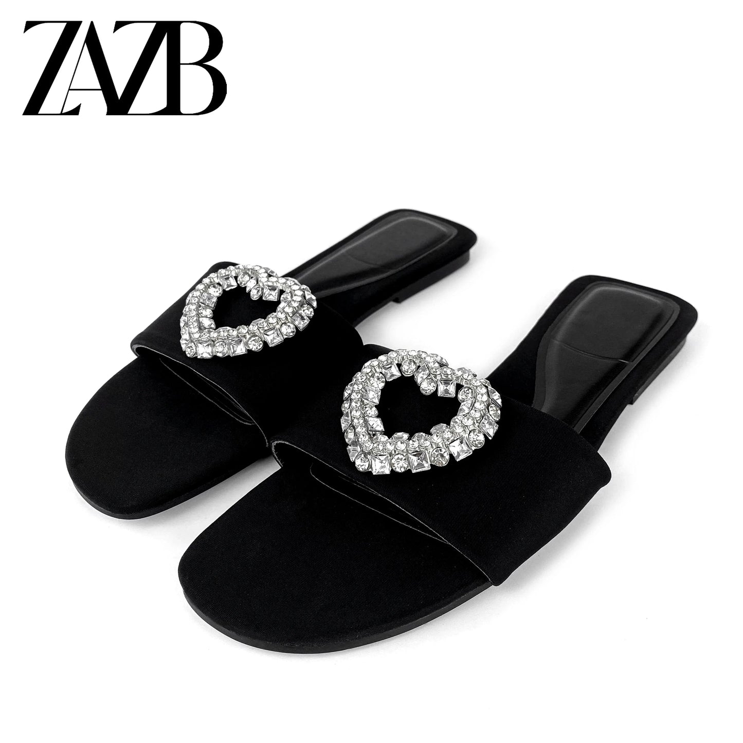 42 / Black ZAZB Brand Customized Leather Slippers Women's Sandals Luxury Slippers Wedding Bride Ladies and Women's Dress