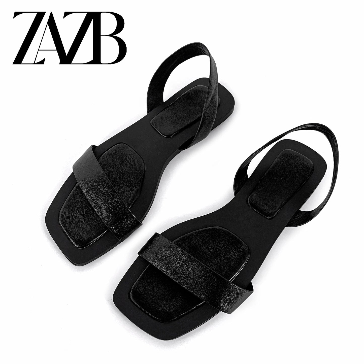 42 / Black ZAZB Brand Women's Customized Leather Flat Bottom Sandals Wedding Bride Ladies and Women's Dress