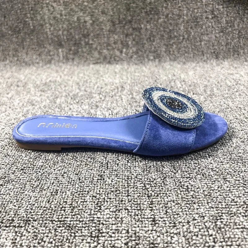 42 / Blue Dropshipping Custom Logo Cute Design Ladies Flat Slippers Outdoor Non-slip Casual Slides Slippers for Women