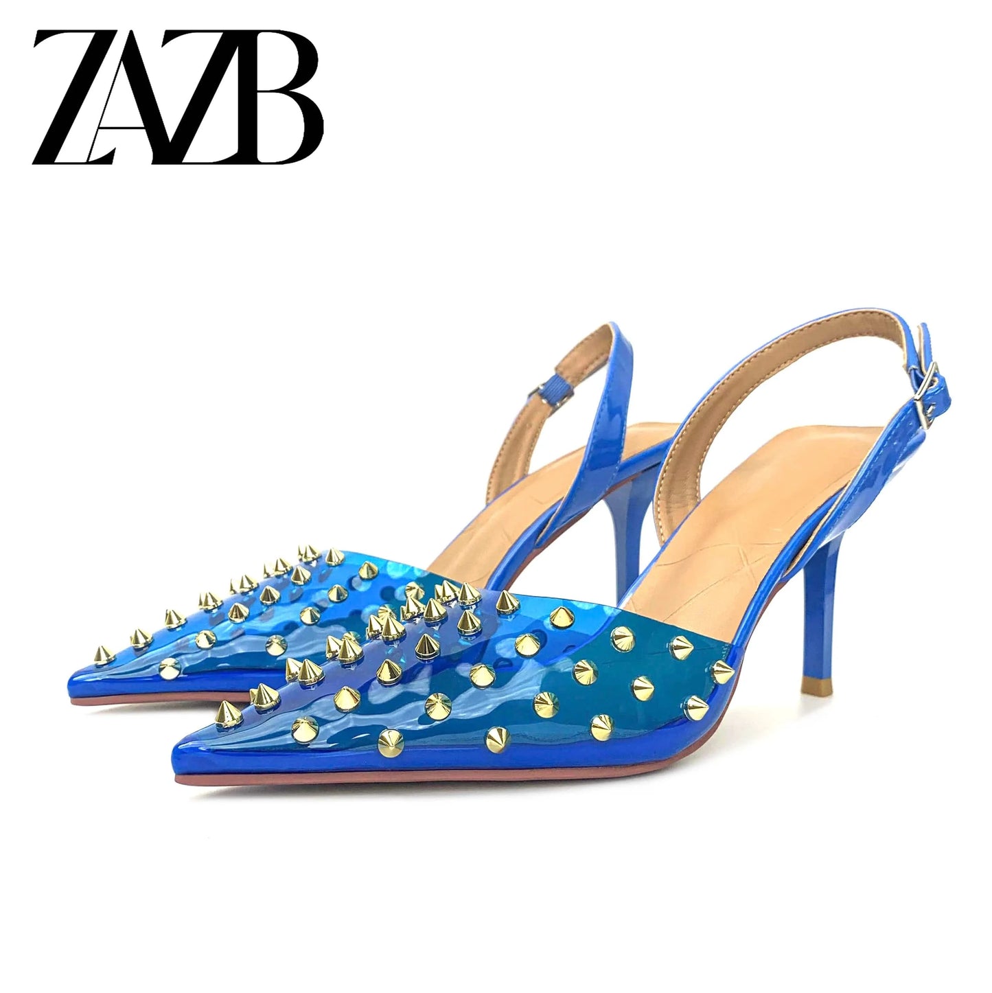 42 / Blue New design formal sparkling rivet Women's high heel Sandals rhombus unique banquet wedding bridal luxury dress ladies shoes