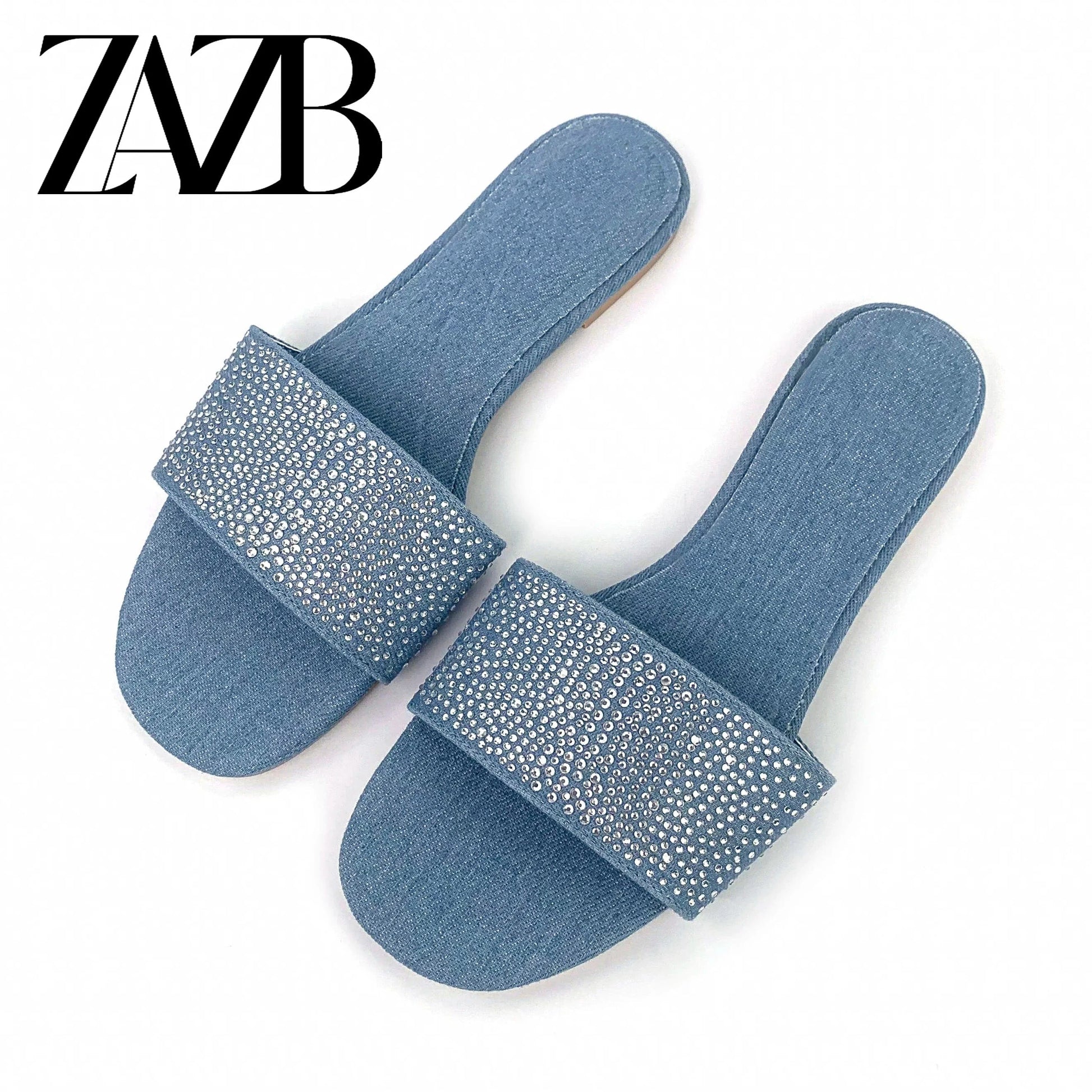 42 / Blue ZAZB Brand Customized Leather Slippers Women's Slippers Denim Fabric Wedding Bride Ladies and Women's Dress
