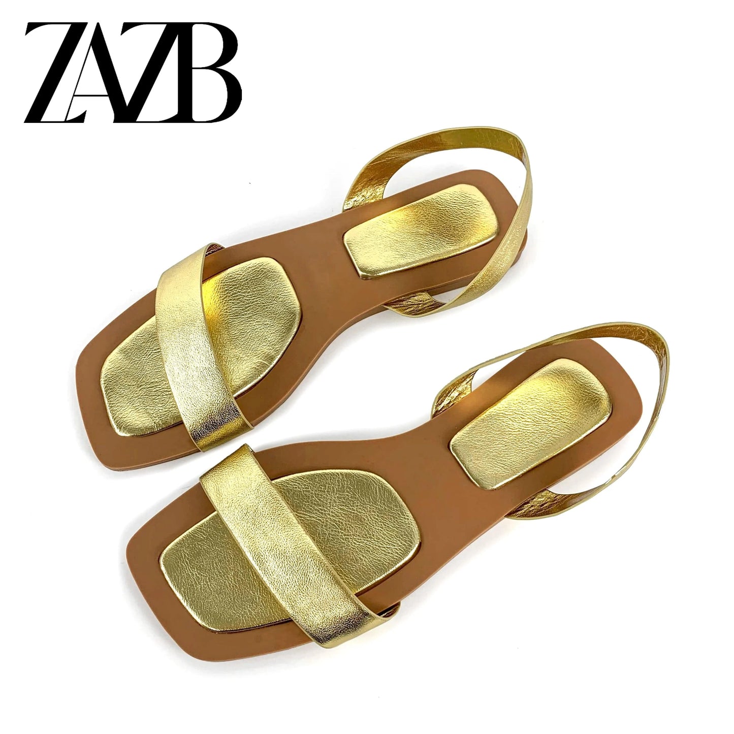 42 / Gold ZAZB Brand Women's Customized Leather Flat Bottom Sandals Wedding Bride Ladies and Women's Dress