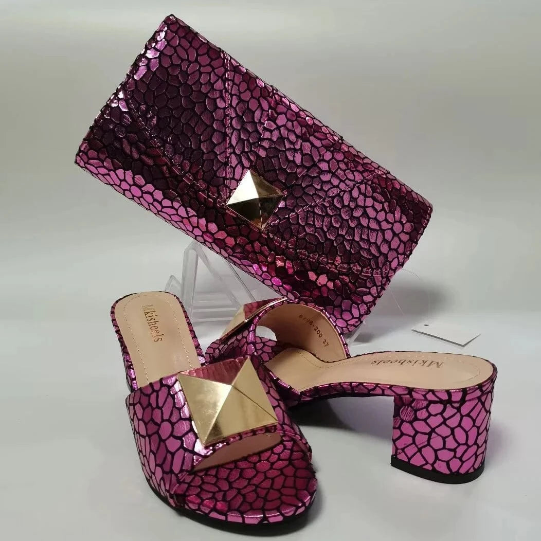 42 / MS501 PINK Africa Style Ladies Flowers purses for women 2024 handbag green low heeled matching shoe and bag set