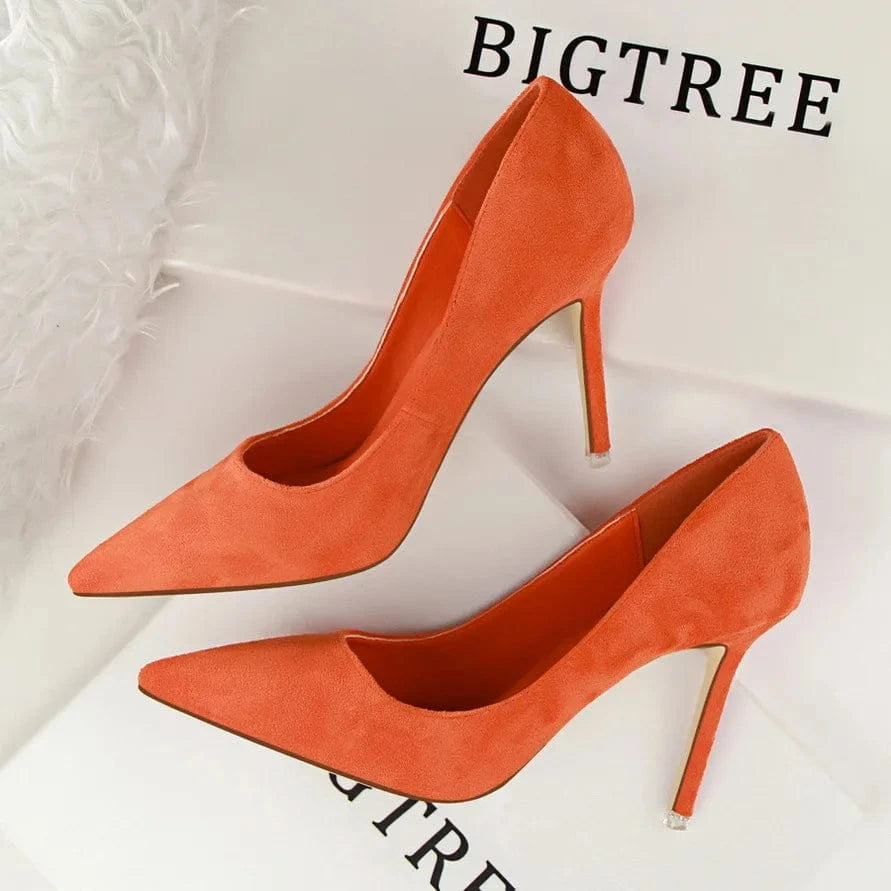 42 / Orange Suede Leather Pointed Toe Pumps Sexy Ladies Office Court Shoes Stiletto Thin High Heels sexy high heels slippers