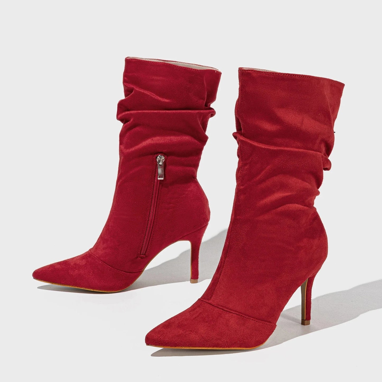42 / Red Hot Selling Four Seasons short boots fashionable thin heel pointed outdoor natural wrinkle suede elastic simple women's boots