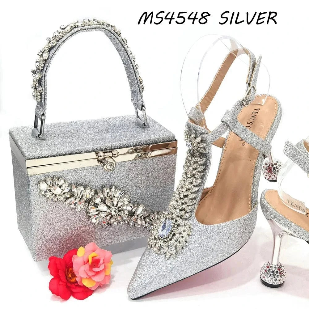 42 / silver 2024 shoes women high heels pumps big bag matching shoe set Italian handbags for ladies