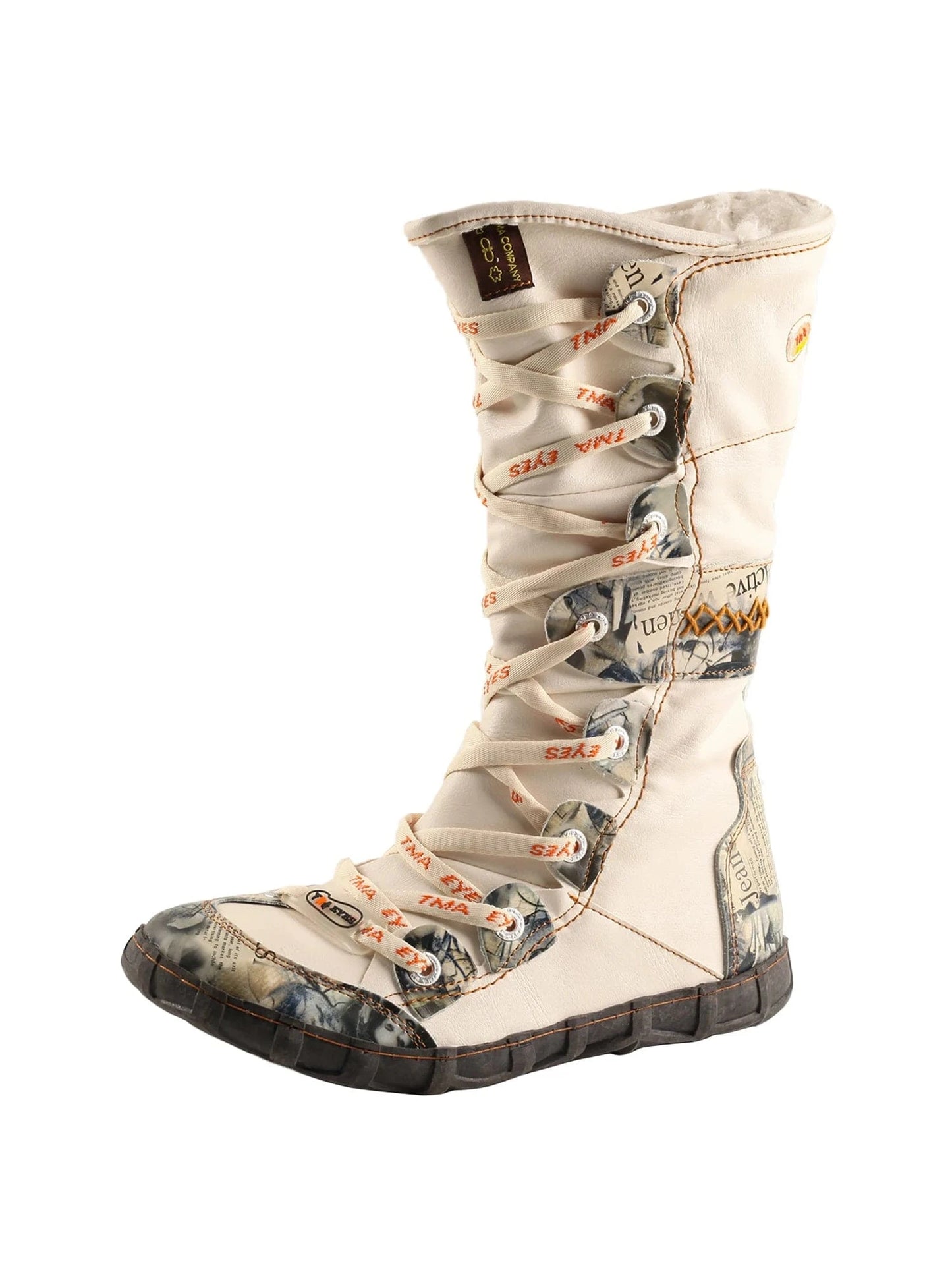 42 / White 2024 Latest Fashionable Women's Winter Lace-Up Mid Calf Boots Breathable Hard-Wearing with Faux Insoles Western Style