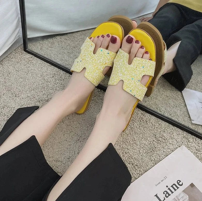 42 / Yellow New arrivals summer  bling flip flops plastic shoes rhinestone sandals mule jelly slides women