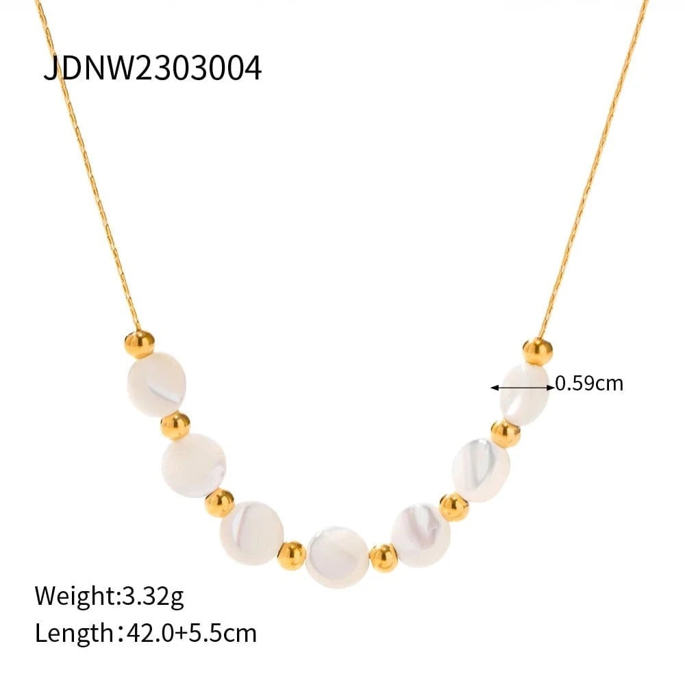 42cm / N2276 N2276 Waterproof 18K Gold Plated Stainless Steel Bracelet Jewelry Set Natural Shell Beads Cuban Chain Necklace Set