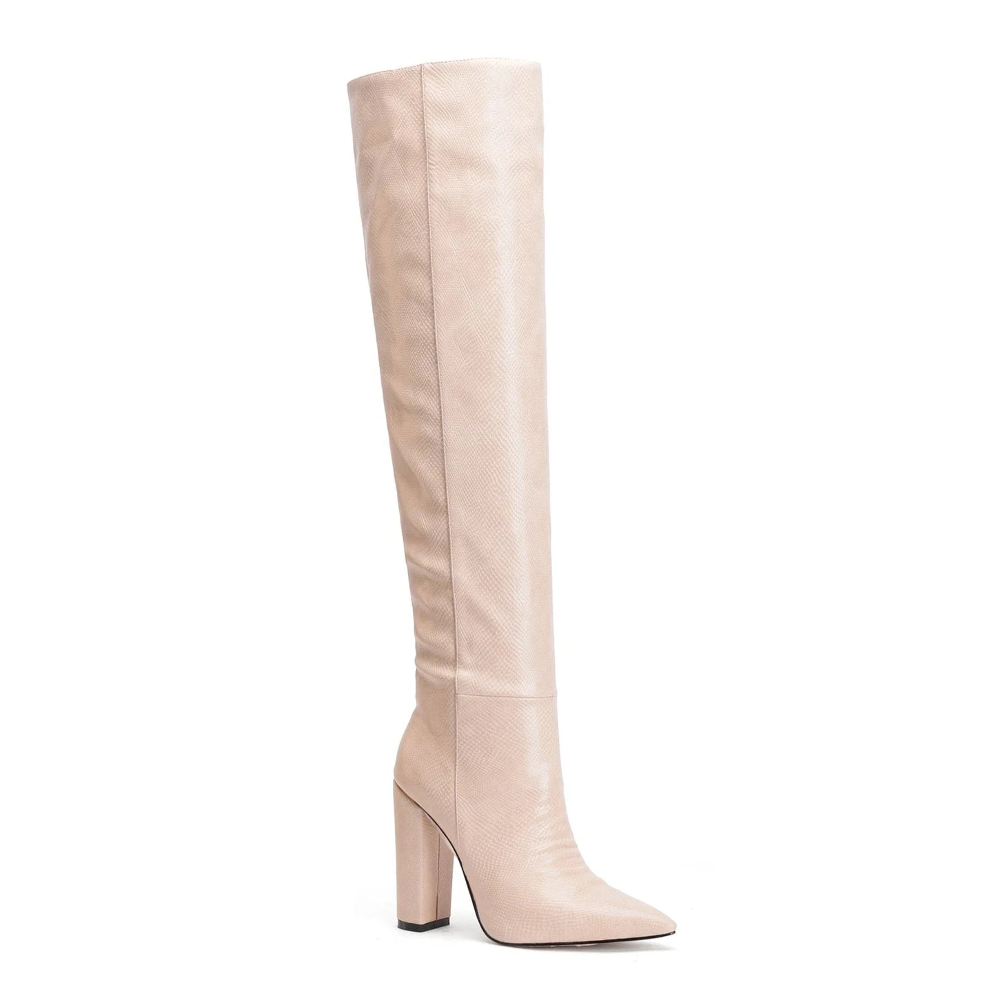 43 / Apricot New Design Fashion Wholesale Pure Color Print Snake Skin Women Rubber Ladies Knee High Women's Boots