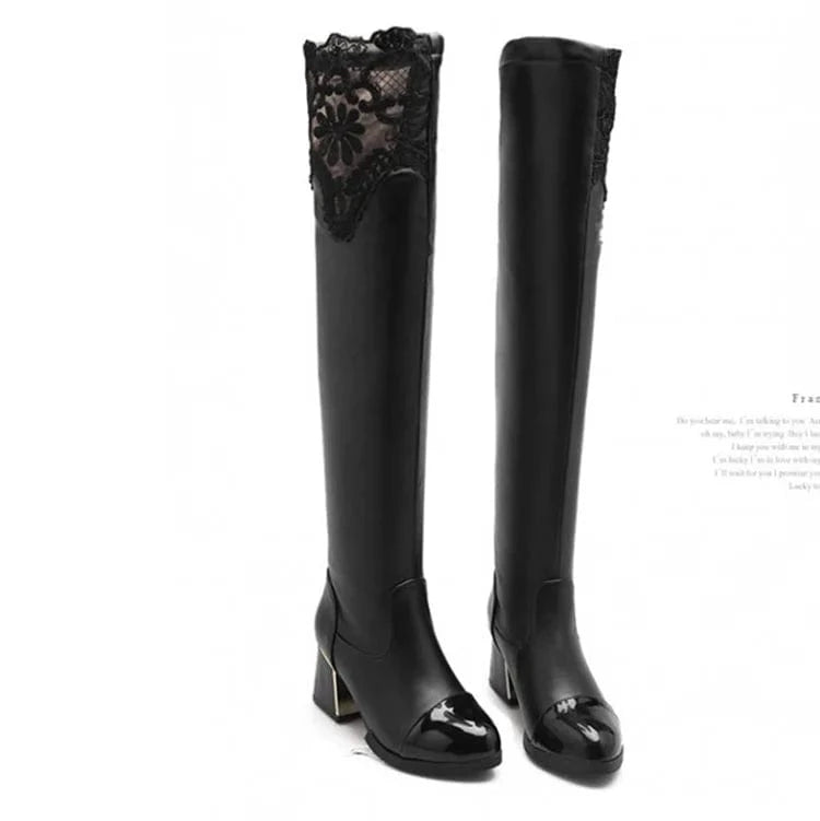 43 / Black Autumn and winter new boots European and American lace all over the skinny Knight knee over women's Boots