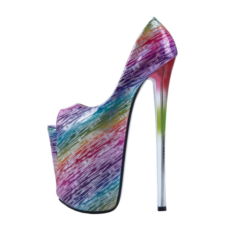 43 / Colorful New Style 22 CM Sexy Nightclub Super High Heels Rainbow Big Size Platform Shoes Female Pumps Women Shoes