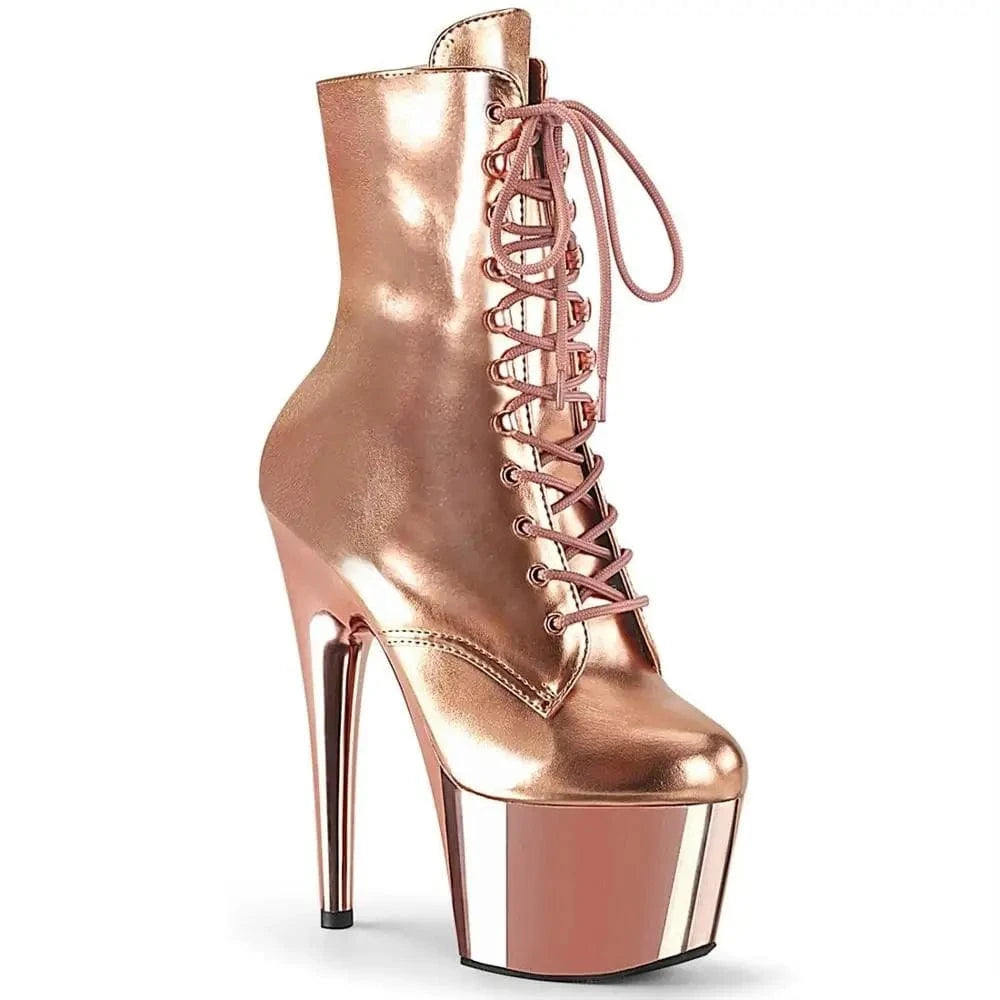 43 / Gold 7inch-17cm Sexy rose gold short boots pole dance super high heel boots