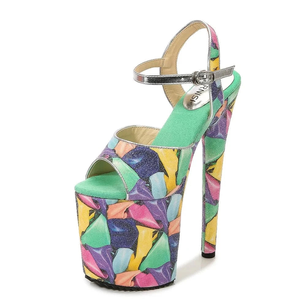 43 / Green Trendy Summer Heels Sexy 20 CM Stilettos High Heels Ankle Straps Platform SandalsPole Dancing Shoes Women