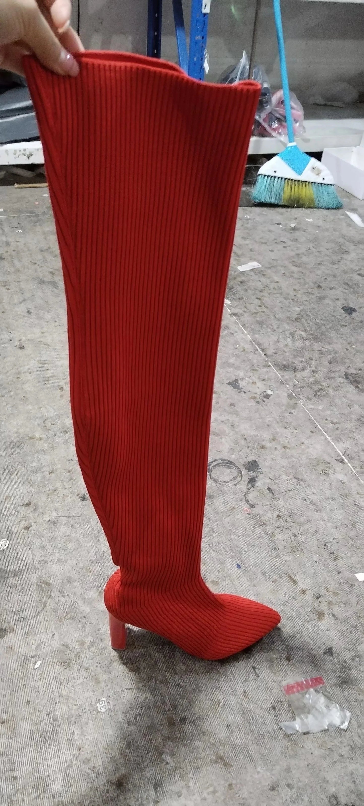 43 / Red Ready to ship fall and winter boutique ladies shoes women's ribbed knitted thigh high boots