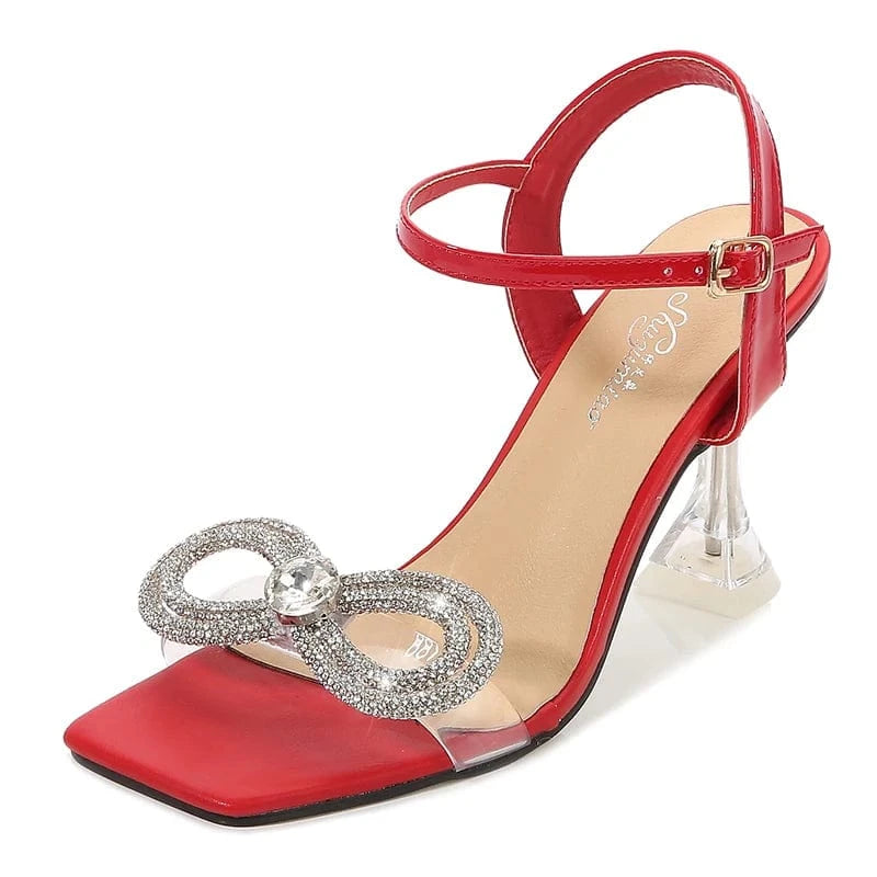 43 / Red Sandals Fashion attractive women sandals 9 cm thin heels bow shoes sexy ladies slippers and sandals wholesale