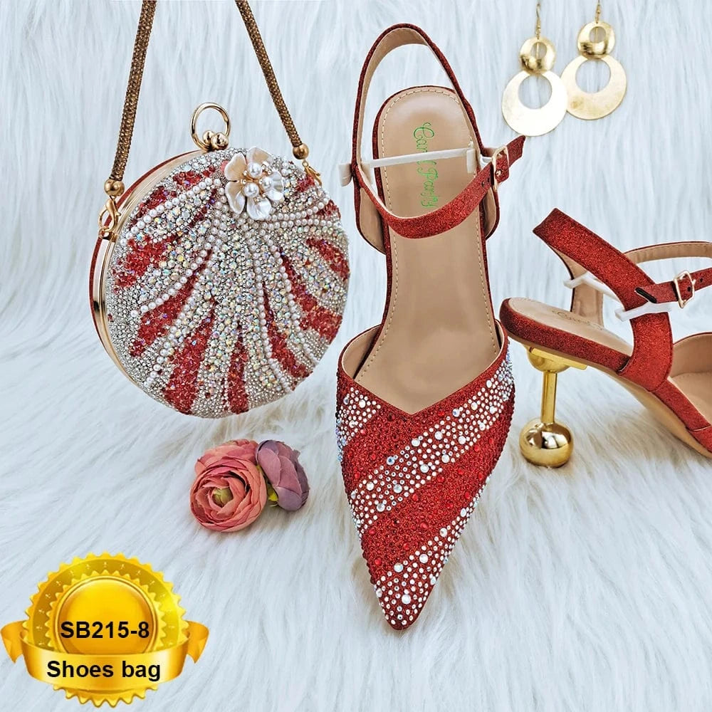 43 / SB215-8 SB215 Pu Italian Shoes Matching Bag Set Beautiful Stones Shoes Bag Evening Bags