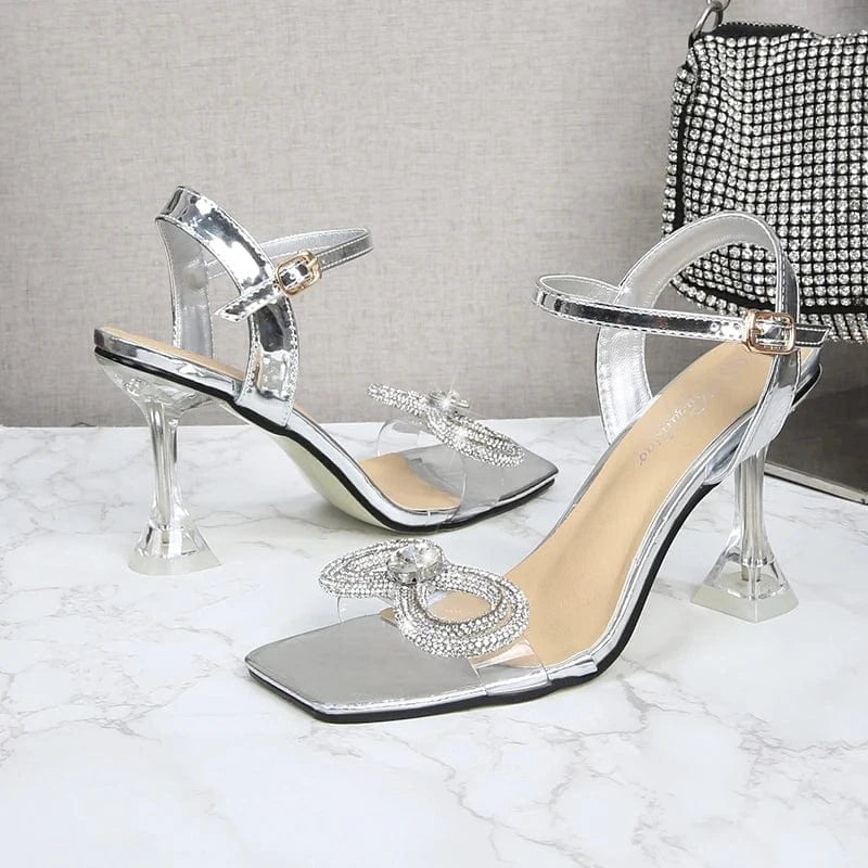 43 / Silver Sandals Fashion attractive women sandals 9 cm thin heels bow shoes sexy ladies slippers and sandals wholesale
