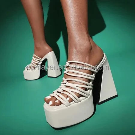 43 / White ENMAYER wholesale chunky heel womens slippers sexy square toe large size 46 platform shoes